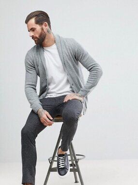 ASOS gray lambswool blend shawl cardigan Knit Sweater Med Tall Unisex